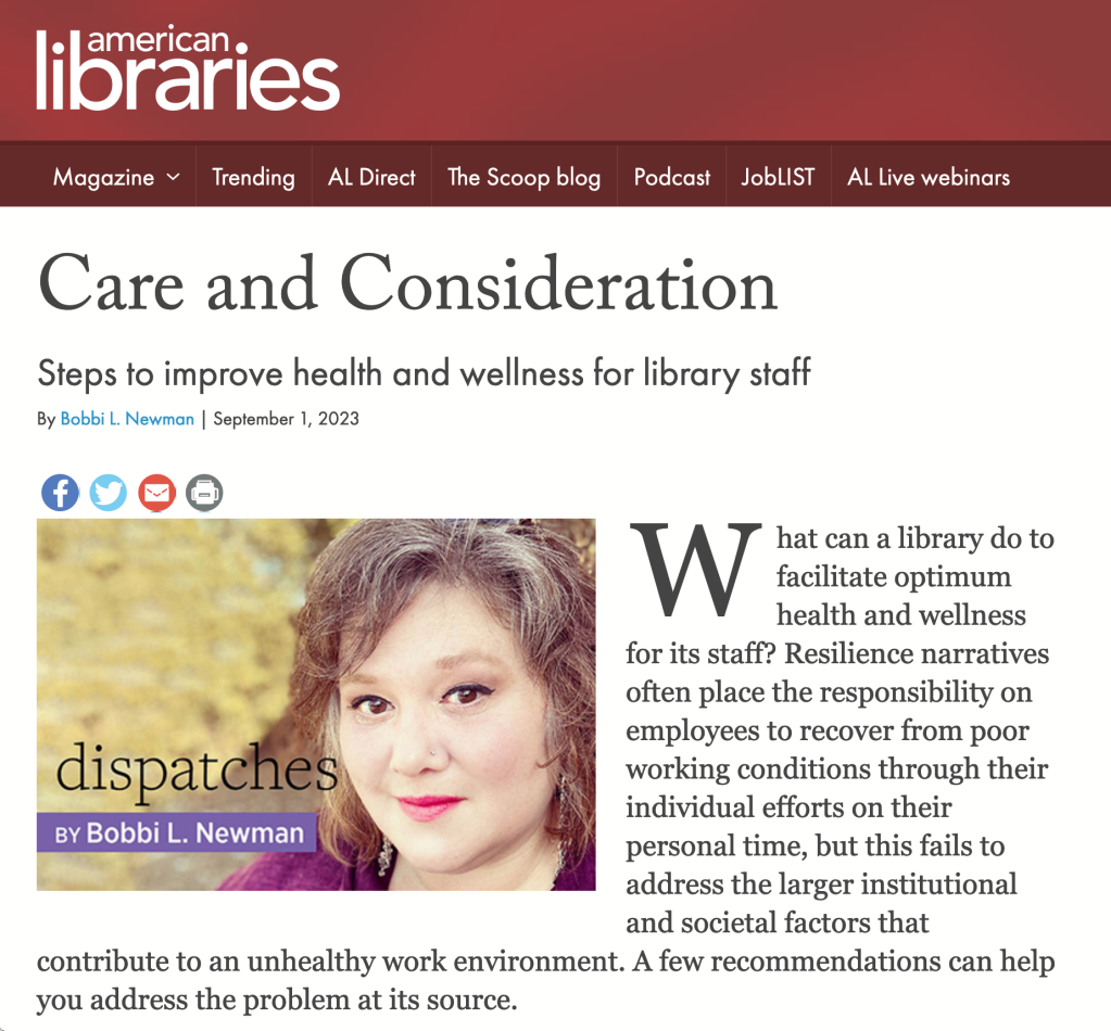 Fostering Wellness in the Workplace Featured in American Libraries Magazine